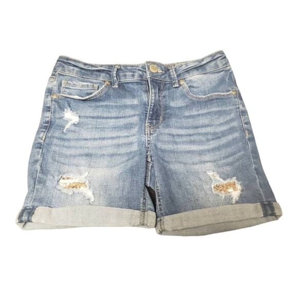 Mudd Girls Distressed Sequin Light Washed Blue Jean Shorts | Size 14 - Picture 1 of 8